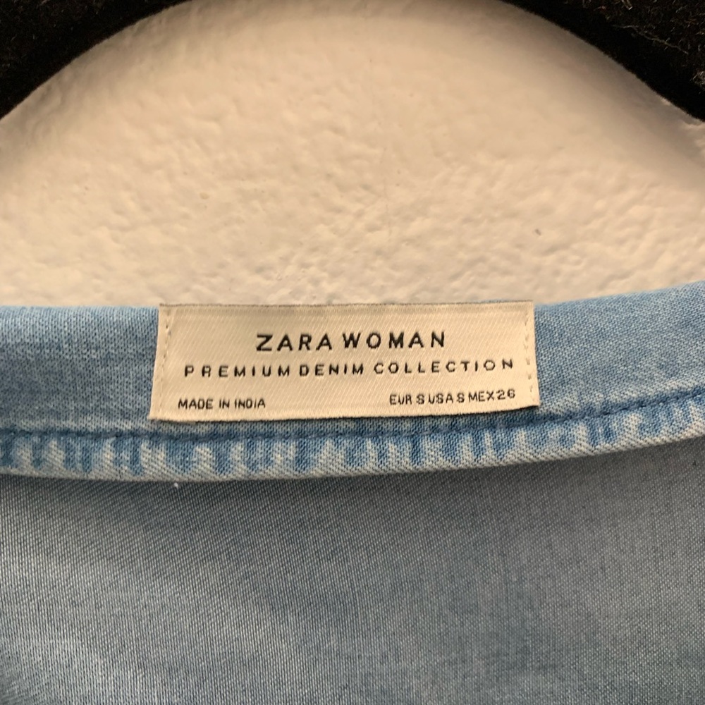 ZARA Premium Denim Collection Blue Chambray Dress Tiered Bell Sleeve-small - Picture 3 of 7